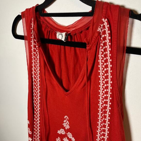 Anthropologie Akemi + Kin Chelsey‎ Embroidered Tank Top Red White Size XS Boho - Picture 8 of 11